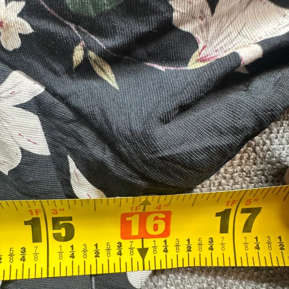 Hesperus Floral Midi Dress Womens Medium Black  Smocked Puff Sleeve